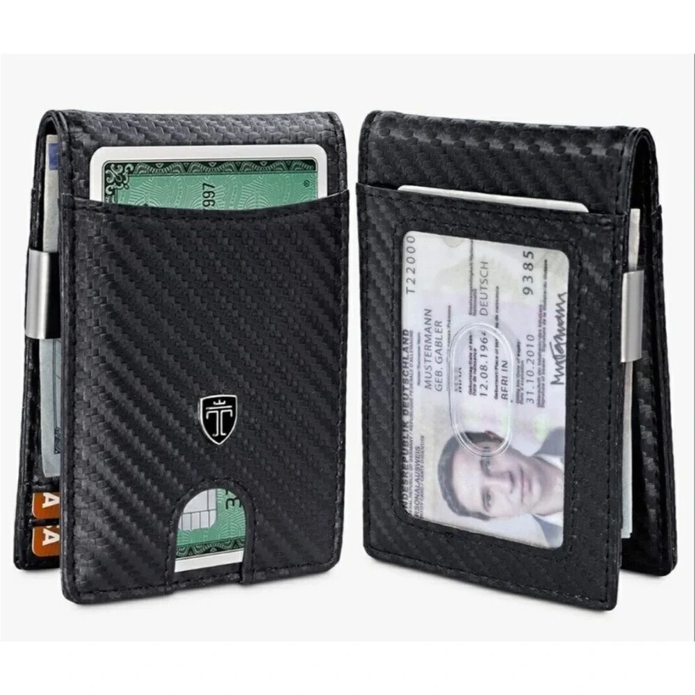 Mens Black Slim Wallet Metal RFID Blocking Wallet Card Case‎ Money Clip